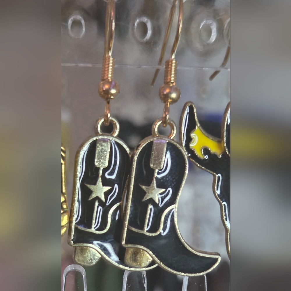 Black and Gold Cowboy Boot Earrings